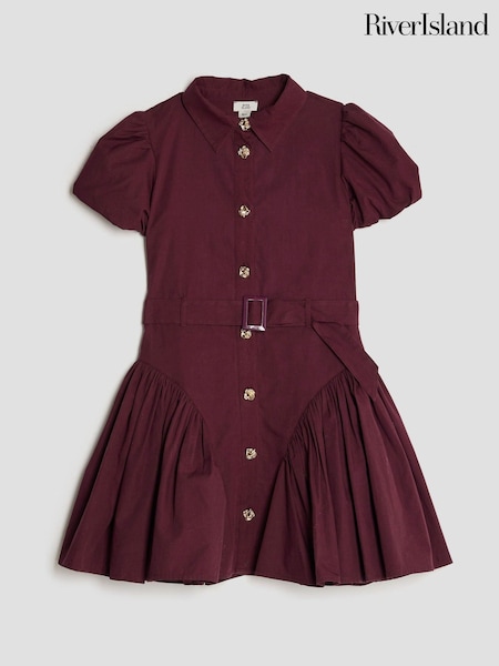 River Island Purple Puff Sleeve Prom Shirt Dress (G18882) | £29