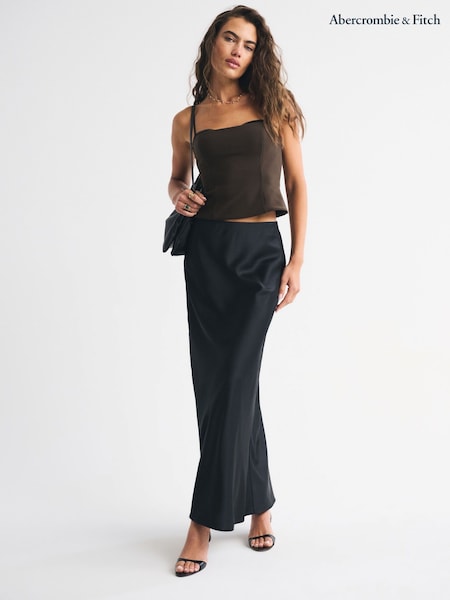 Abercrombie & Fitch Black Satin High Rise Maxi Skirt (G19039) | £65