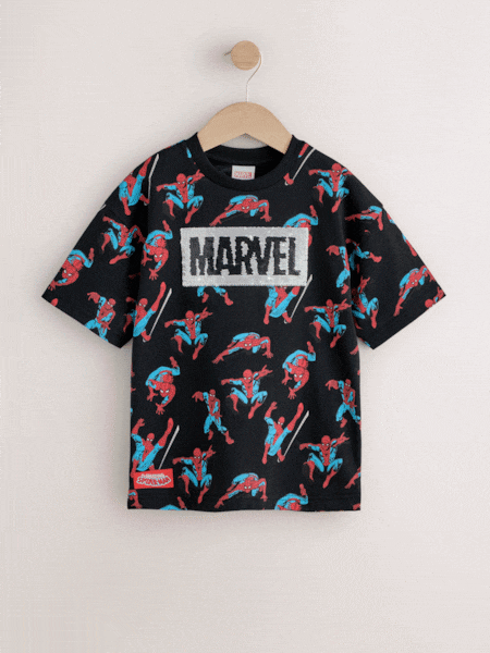 Black Sequin - Spiderman Short Sleeve T-shirt (3-16yrs)