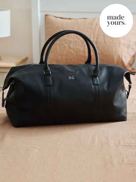 Personalised Black Embroidered PU Weekend Holdall Bag by Made Yours (G19066) | £75