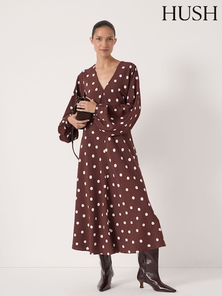 Hush Brown Grace V-Neck Long Sleeve Dress (G19087) | £130
