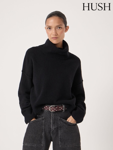 Hush Black Cropped Meryl Wool Blend Jumper (G19092) | £100