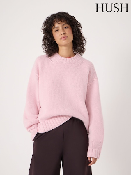 Hush Pink Cora Relaxed Chunky Cashmere Crew Jumper (G19117) | £260
