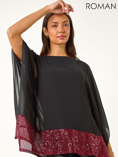 Roman Red Sequin Hem Contrast Tunic Top (G19162) | £32