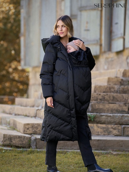 Seraphine Black Long 3-In-1 Maternity & Babywearing Puffa Coat (G19204) | £229
