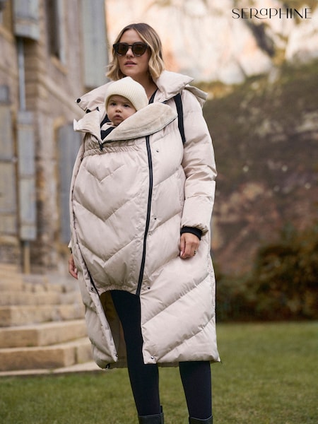 Seraphine Taupe Long 3-In-1 Maternity & Babywearing Puffa Coat (G19209) | £229