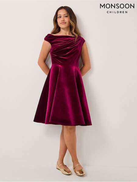Monsoon Red One Shoulder Drape Velvet Party Dess (G19234) | £50 - £55
