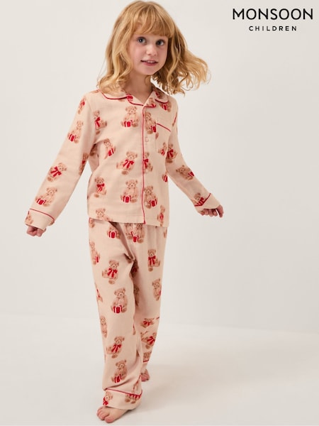 Monsoon Cream Teddy Bear Print Long Christmas Pyjamas Set (G19237) | £26 - £30