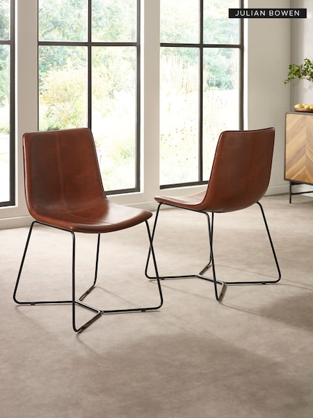 Julian Bowen Set of 2 Tan Brown Orange Joren PU Leather Dining Chairs (G19240) | £195