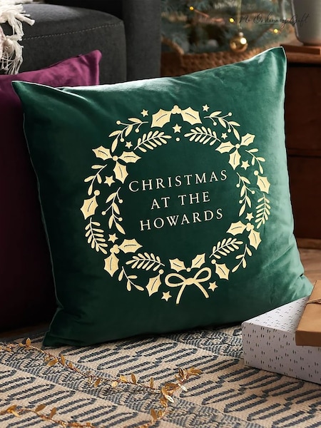 Personalised Christmas Wreath Velvet Cushion by No Ordinary Gift (G19261) | £35