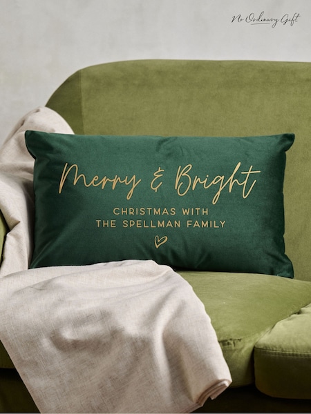 Merry & Bright Family Christmas Velvet Cushion by No Ordinary Gift (G19278) | £38