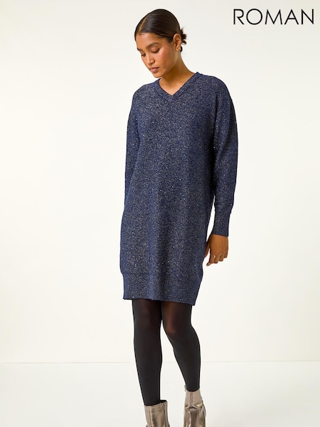 Roman Blue Sequin Detail Stretch Jumper Dress (G19296) | £50