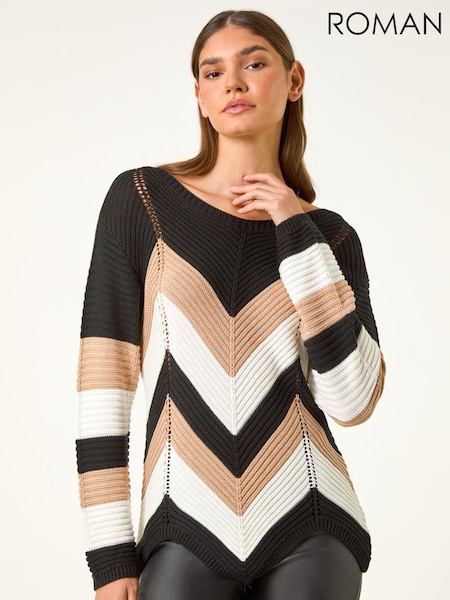 Roman Black Chevron Colour Block Jumper (G19298) | £42