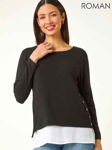 Roman Black 2 in 1 Contrast Hem Detail Stretch Blouse (G19310) | £40