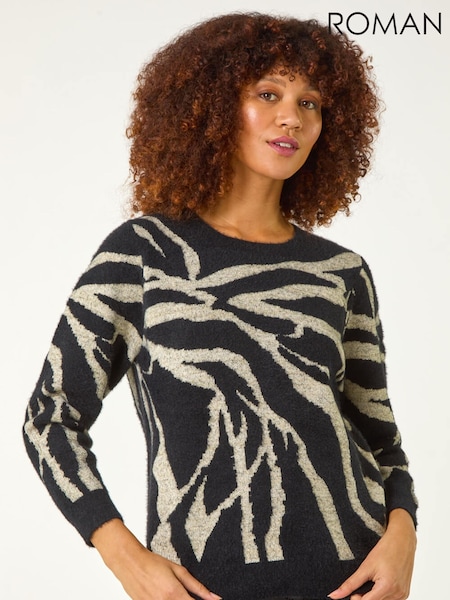 Roman Black Animal Print Knitted Jumper (G19340) | £42