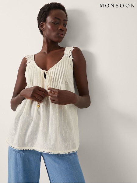 Monsoon Cream Celia Lace Pintuck Cami Top (G19365) | £45