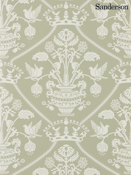 Sanderson Silver Green Highgrove Damask A4 Wallpaper Sample (G19531) | £1