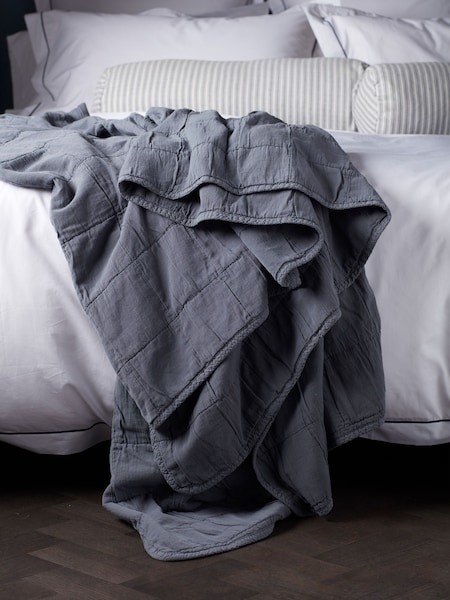 Secret Linen Store French Blue Finn 100% Quilted Throw (G19590) | £109 - £129