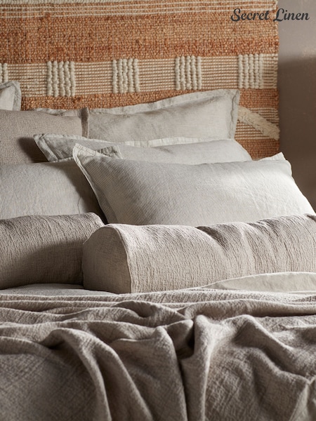 Secret Linen Store Natural Sid Stripe 100% Linen Pillowcase (G19597) | £26
