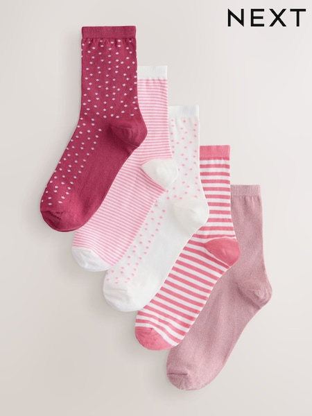 Pink Mix Pattern Ankle Socks 5 Pack (G19605) | £12