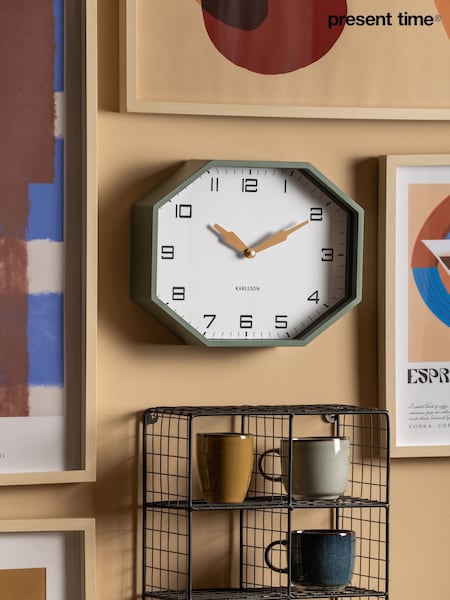 Present Time Jungle Green Modern Factory Octagon Wall Clock (G19671) | £40