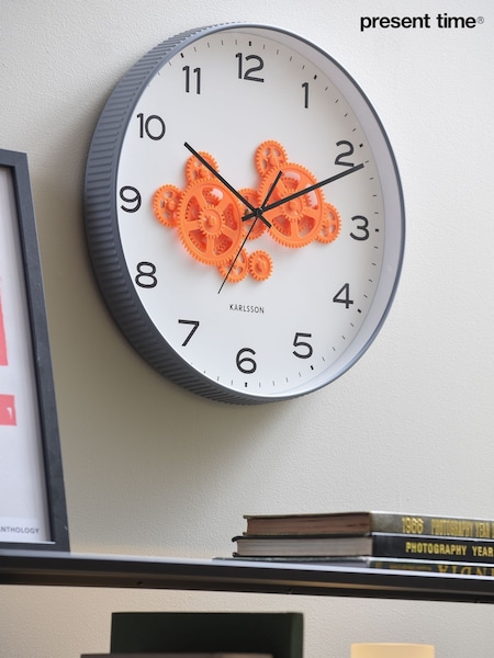 Present Time Grey and Orange Open Gear Wall Clock (G19678) | £51