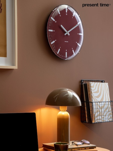 Present Time Burgundy Red Realista Dome Wall Clock (G19693) | £42