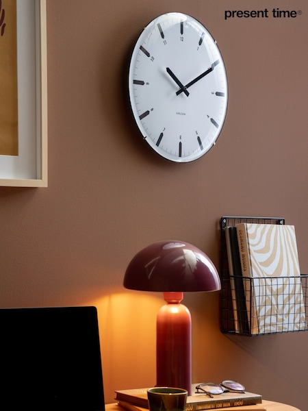 Present Time White Realista Dome Wall Clock (G19699) | £42