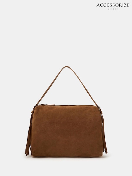 Accessorize Brown Double Strap Suede Shoulder Bag (G19766) | £65