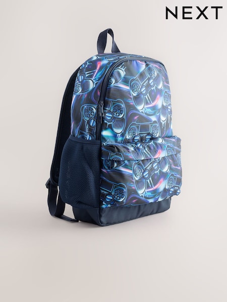 Black/ Blue Game Controller - Printed Backpack