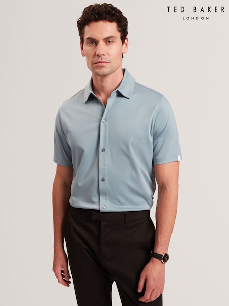 Ted Baker Blue FILLIPP Short Sleeve Regular Soft Touch Button Through Polo Shirt (G19917) | £85