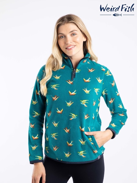 Weird Fish Green Reena Quarter Zip Printed Micro Fleece (G19947) | £55