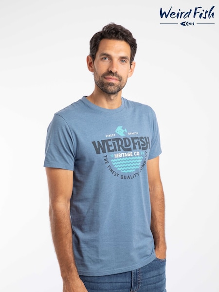 Weird Fish Blue Heritage Surf Front Print Graphic T-Shirt (G19960) | £28