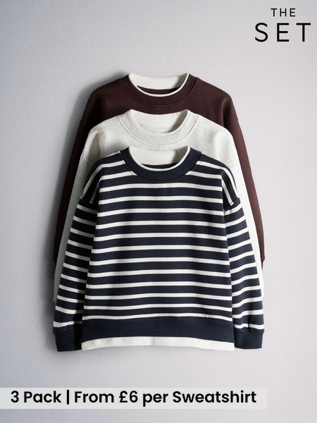 Navy Stripe/Grey/Chocolate Brown - The Set 3 Pack Mock Layer Sweatshirts