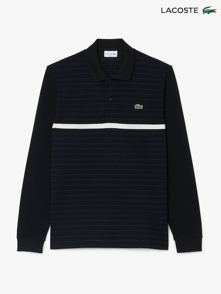 Black - Regular Lacoste Classic Fit Striped Piqué Polo Shirt