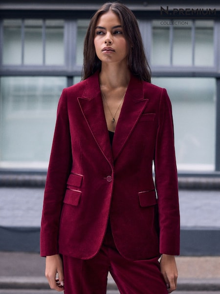 Red - N.premium Velvet Single Breasted Blazer