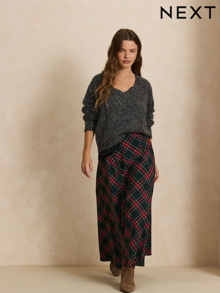 Red/Green - Check Midi Skirt