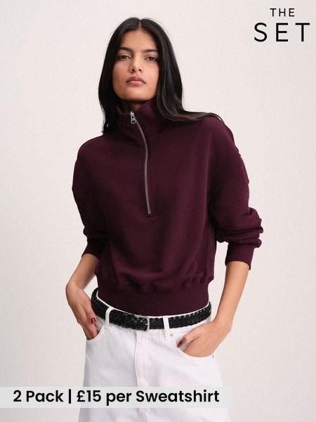 Berry/Light Pink - The Set 2 Pack Half Zip Funnel Neck Sweatshirts