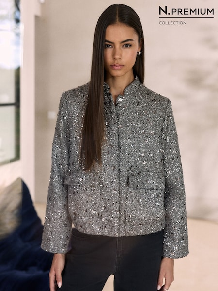 Grey - N.premium Boucle Sequin Jacket