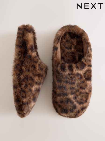 Animal/Brown - Fur Mule Slippers