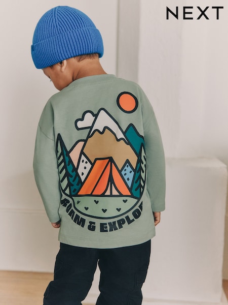 Sage Green Roam and Explore - Long Sleeve Back Graphic T-shirt (3mths-10yrs)