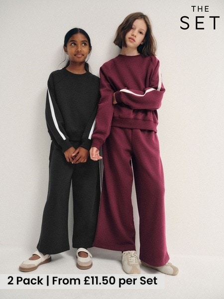 Red/Blue - The Set 2 Pack Side Stripe Crew Neck And Wide Leg Joggers Set