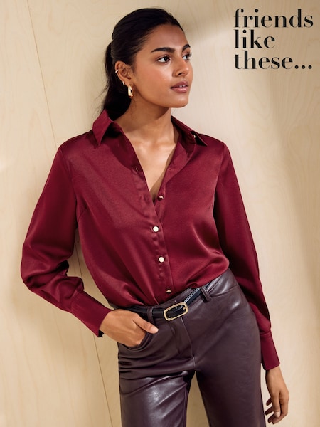 Burgundy Red - Friends Like These Satin Button Through Shirt