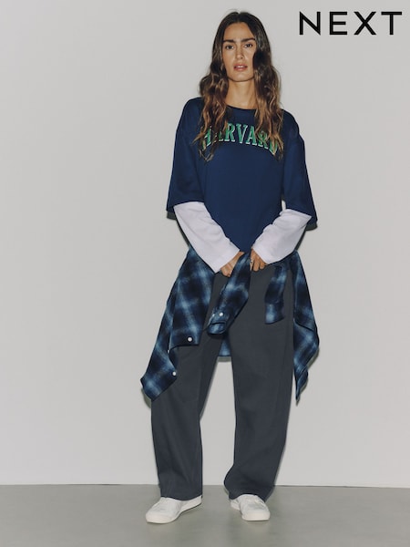 Khaki Green - Barrel Leg Denim Jersey Trousers