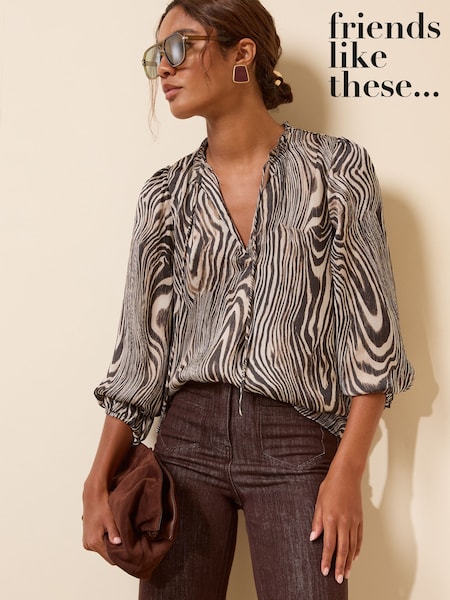 Zebra Print - Friends Like These Long Sleeve Chiffon Tie Neck Blouse