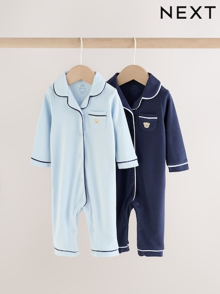 Navy Blue - Baby Pyjama Style Sleepsuits 2 Pack (0mths-3yrs)
