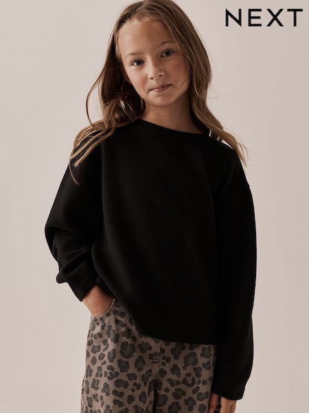 Black - Long Sleeve Soft Waffle Top (3-16yrs)