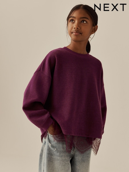 Berry - Cosy Rib Lace Hem Sweatshirt (3-16yrs)