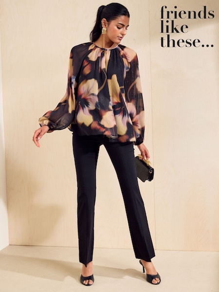 Black Floral - Friends Like These Long Sleeve Chiffon Floaty Blouse