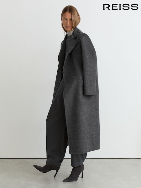 Charcoal Grey - Reiss Marlowe Wool-blend Double-breasted Blind-seam Coat